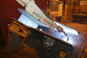 Image of a robotic welding application in a welding cell