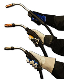 Image of gloved hands holding three different BTB MIG guns