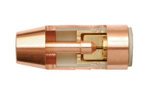 Bernard Centerfire nozzle so you can see the inner components within the nozzle around which the shielding gas flows