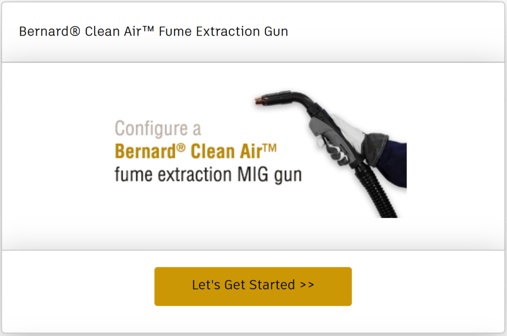 Configure a Clean Air fume extraction MIG gun online