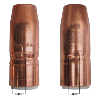 Image of two Tregaskiss nozzles showing change to crimp