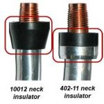 Neck insulator part number 10012 next to neck insulator part number 402-11 that shows the differences between the two