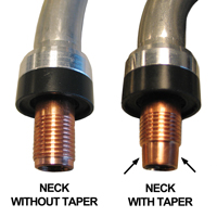 Comparison showing neck with taper vs. neck without taper