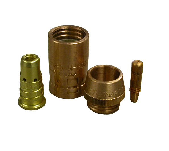 Quik Tip HD consumables family showing contact tip, diffuser, nozzle cone and nozzle body
