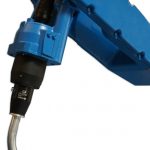 TOUGH GUN TA3 robotic air-cooled MIG gun installed on blue robot